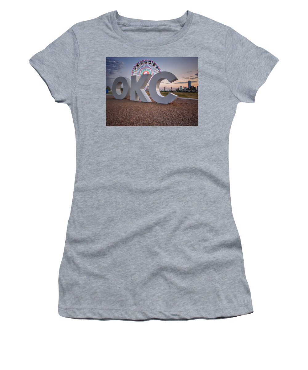 Wheeler Women's T-Shirt featuring the photograph OKC Sunrise by Buck Buchanan