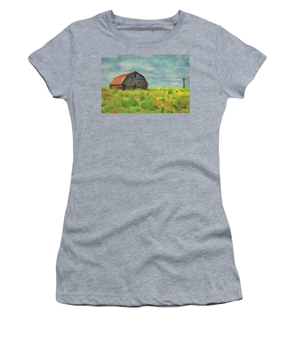 Oklahoma Women's T-Shirt featuring the painting Old Barn Amongst the Weeds by Jeffrey Kolker