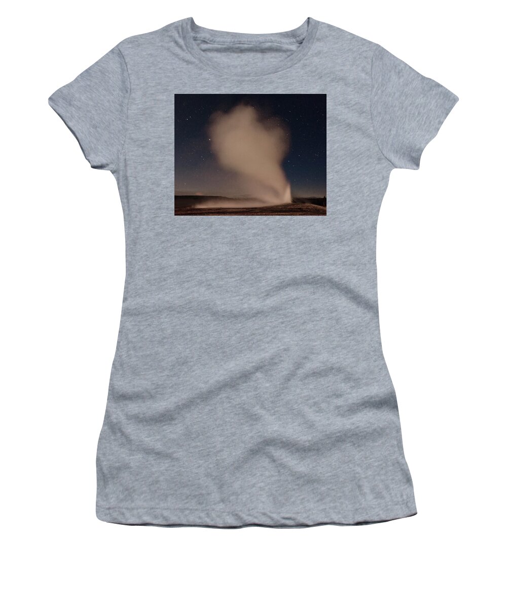 Steam Women's T-Shirt featuring the photograph Old Faithful at Night by John Christopher