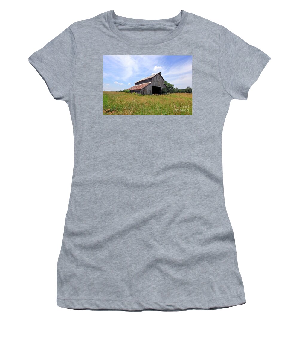 Barn Women's T-Shirt featuring the photograph Old Post Barn by Paula Guttilla