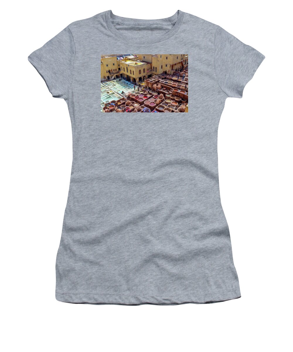 Fez Women's T-Shirt featuring the photograph Old tanneries of Fez, Morocco by Louise Poggianti
