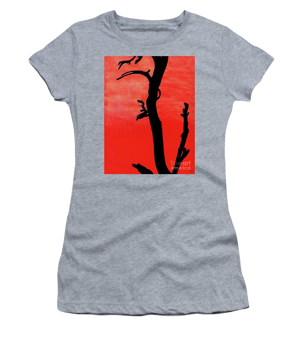 Sunset Women's T-Shirt featuring the drawing Orange Sunset Silhouette Tree by D Hackett