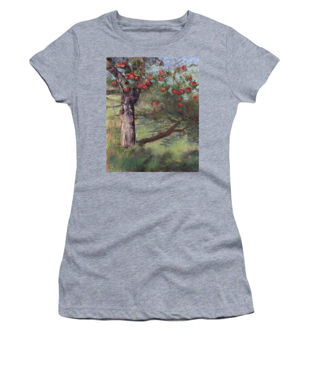 Red Apples On An Old Orchard Apple Tree Women's T-Shirt featuring the painting Orchard Apples by Julie Maas