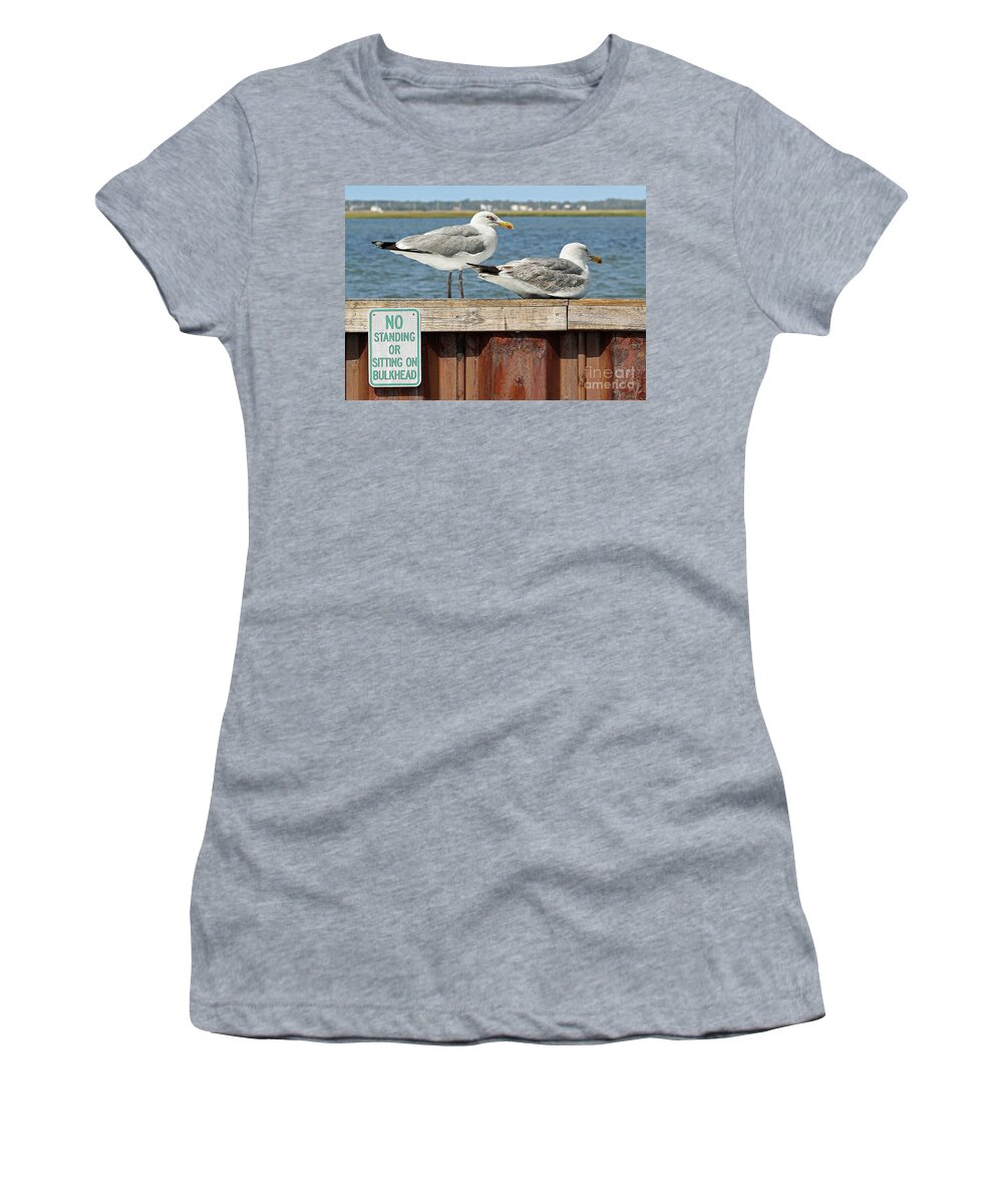 Seagulls Women's T-Shirt featuring the photograph Lawbreakers by Geoff Crego