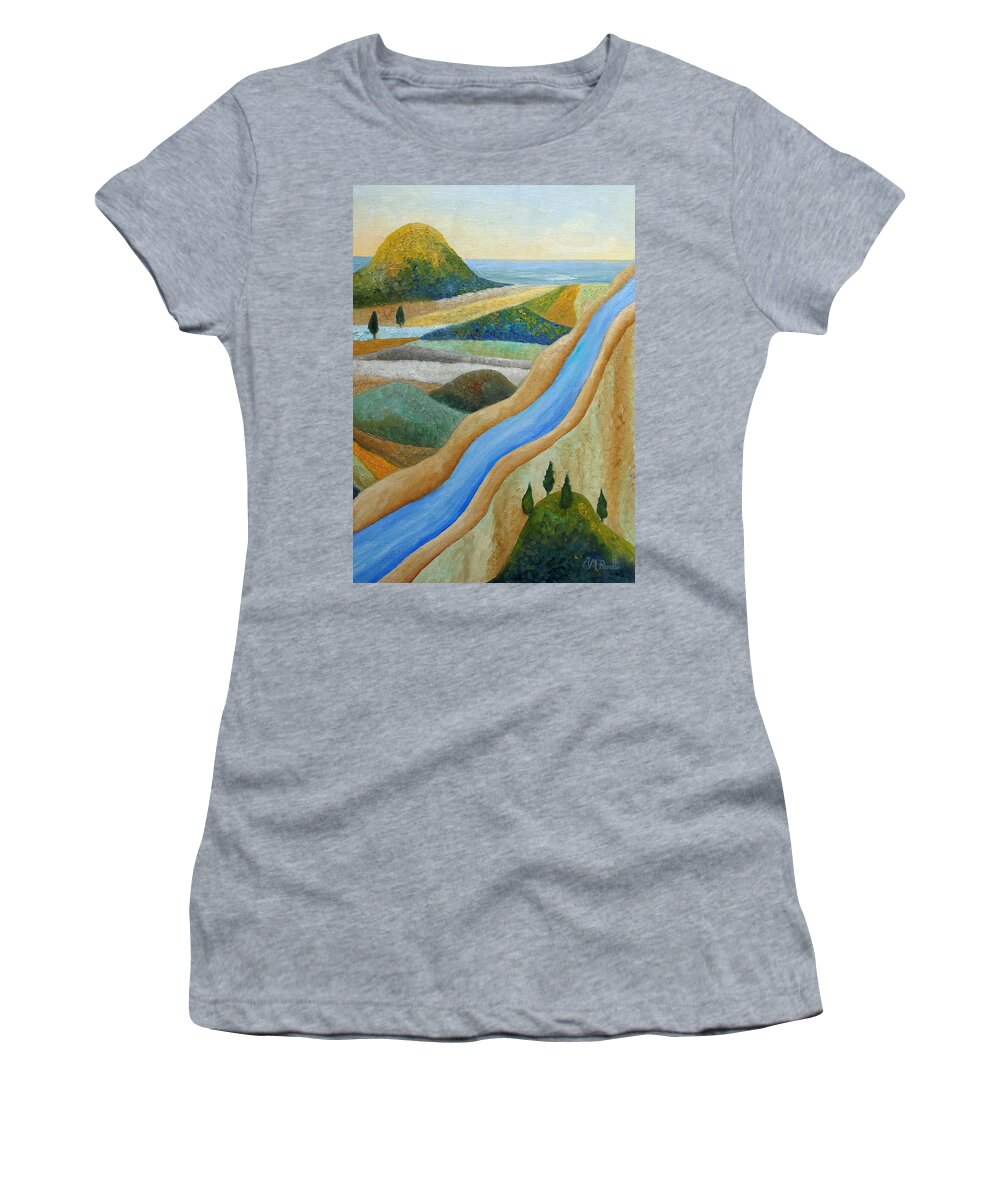 Seascape Women's T-Shirt featuring the painting Outside The Current by Angeles M Pomata