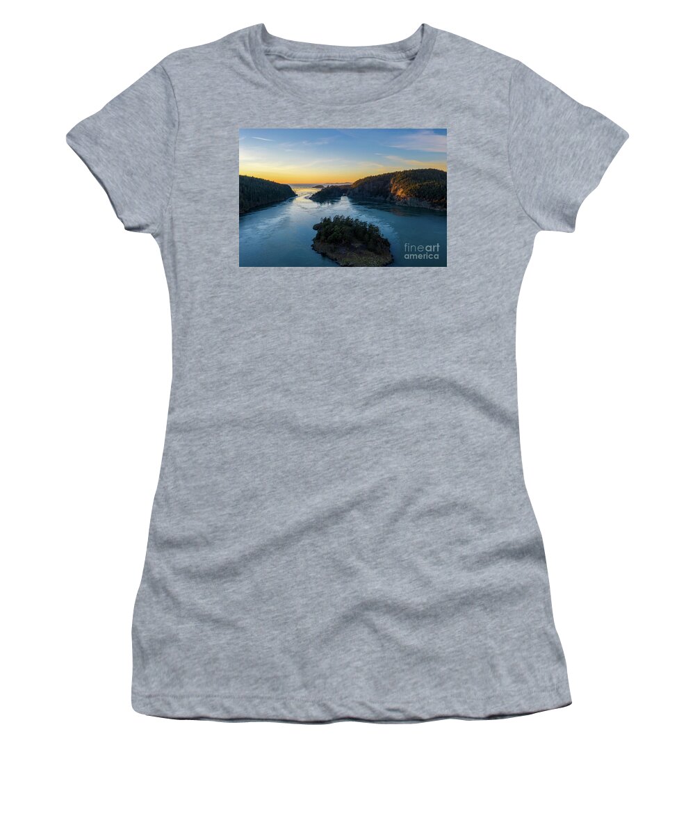 Deception Pass Women's T-Shirt featuring the photograph Over Deception Pass at Sunset by Mike Reid