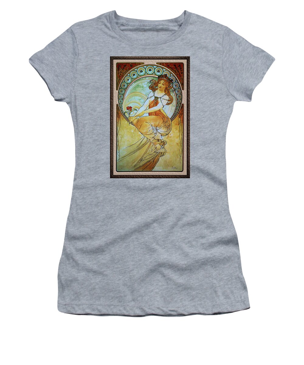 Painting Women's T-Shirt featuring the painting Painting by Alphonse Mucha by Rolando Burbon