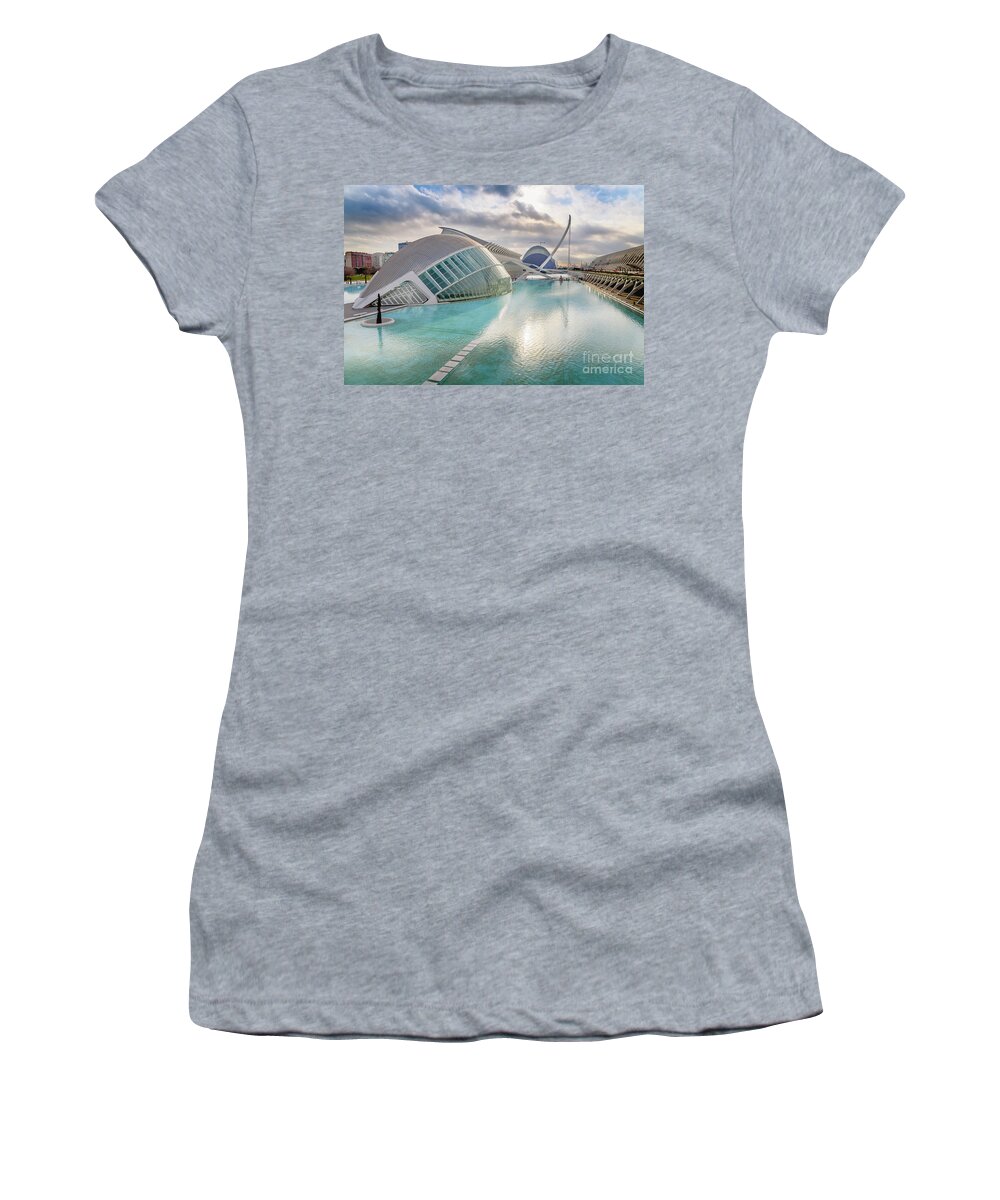 Agora Women's T-Shirt featuring the photograph Panoramic cinema in the city of sciences of Valencia, Spain, vis by Joaquin Corbalan
