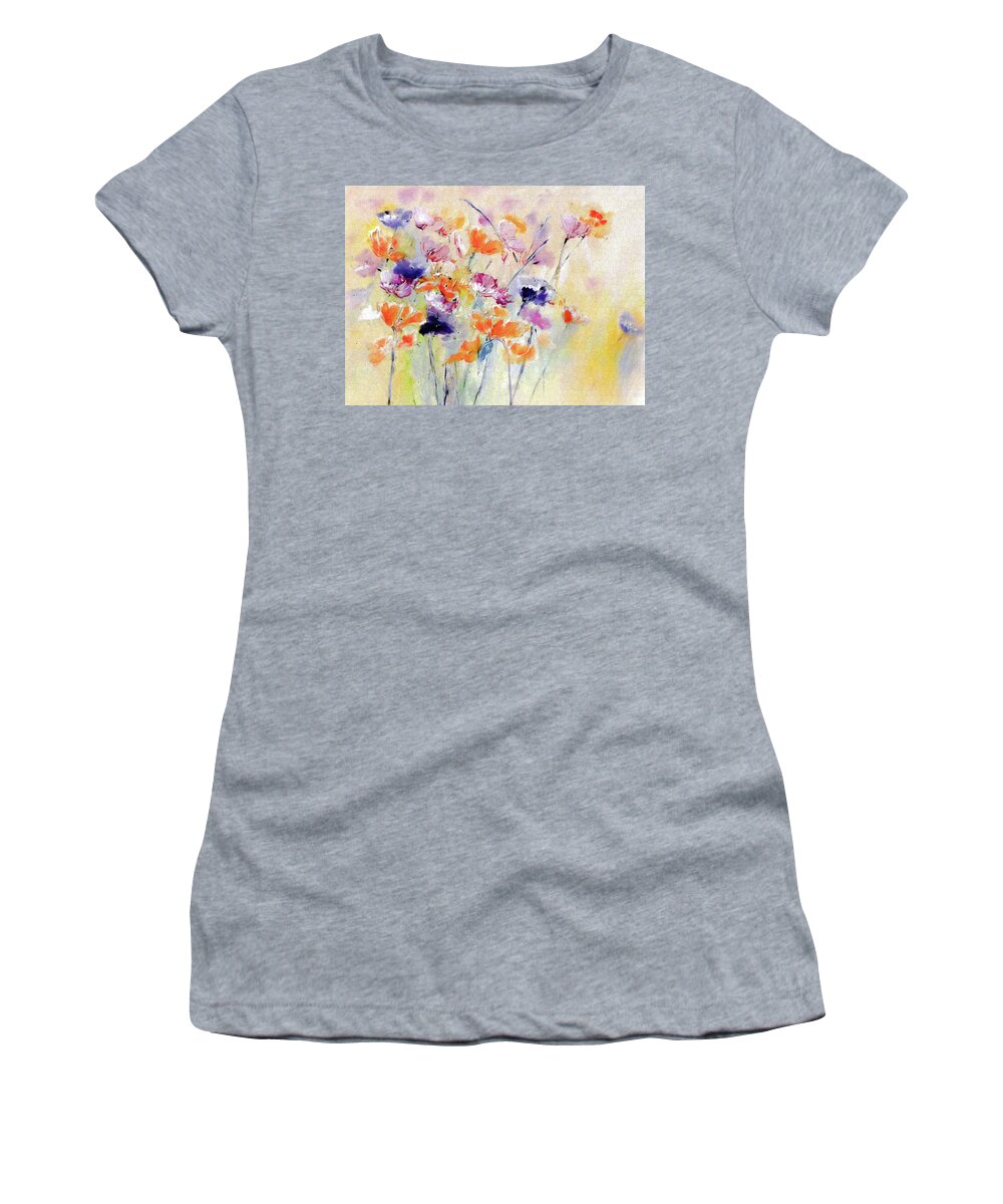 Pastel Women's T-Shirt featuring the digital art Pastel Acrylic Spring Floral by Lisa Kaiser