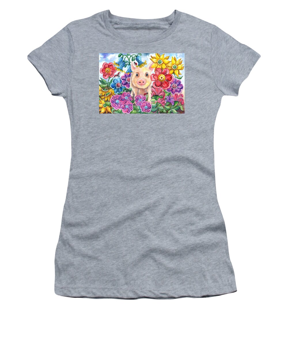 Pig Women's T-Shirt featuring the painting Penelope by Shelley Wallace Ylst