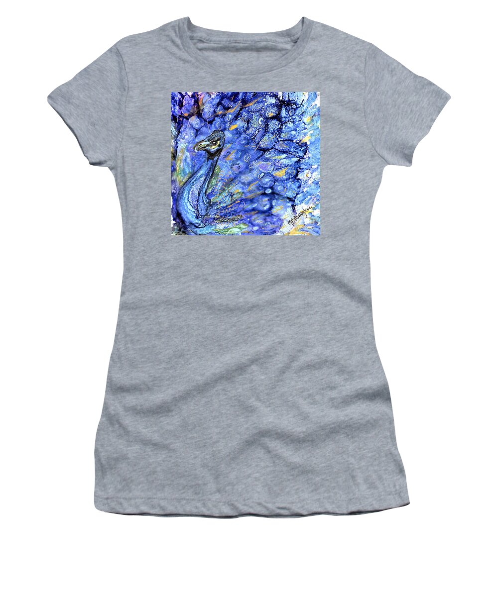 Peacock Women's T-Shirt featuring the painting Pesky Peacock by Patty Donoghue
