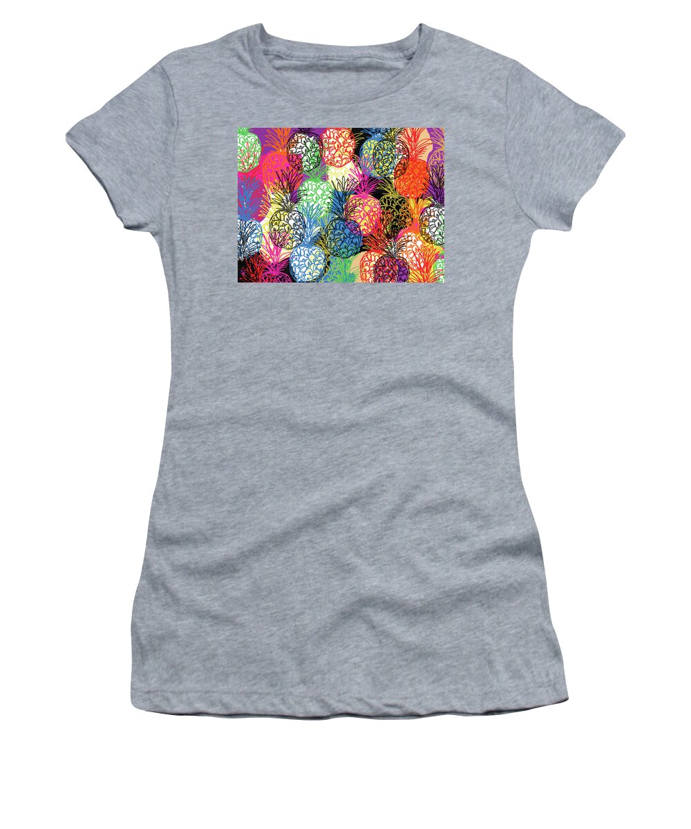 Pineapple Women's T-Shirt featuring the mixed media Pineapple Party- Art by Linda Woods by Linda Woods
