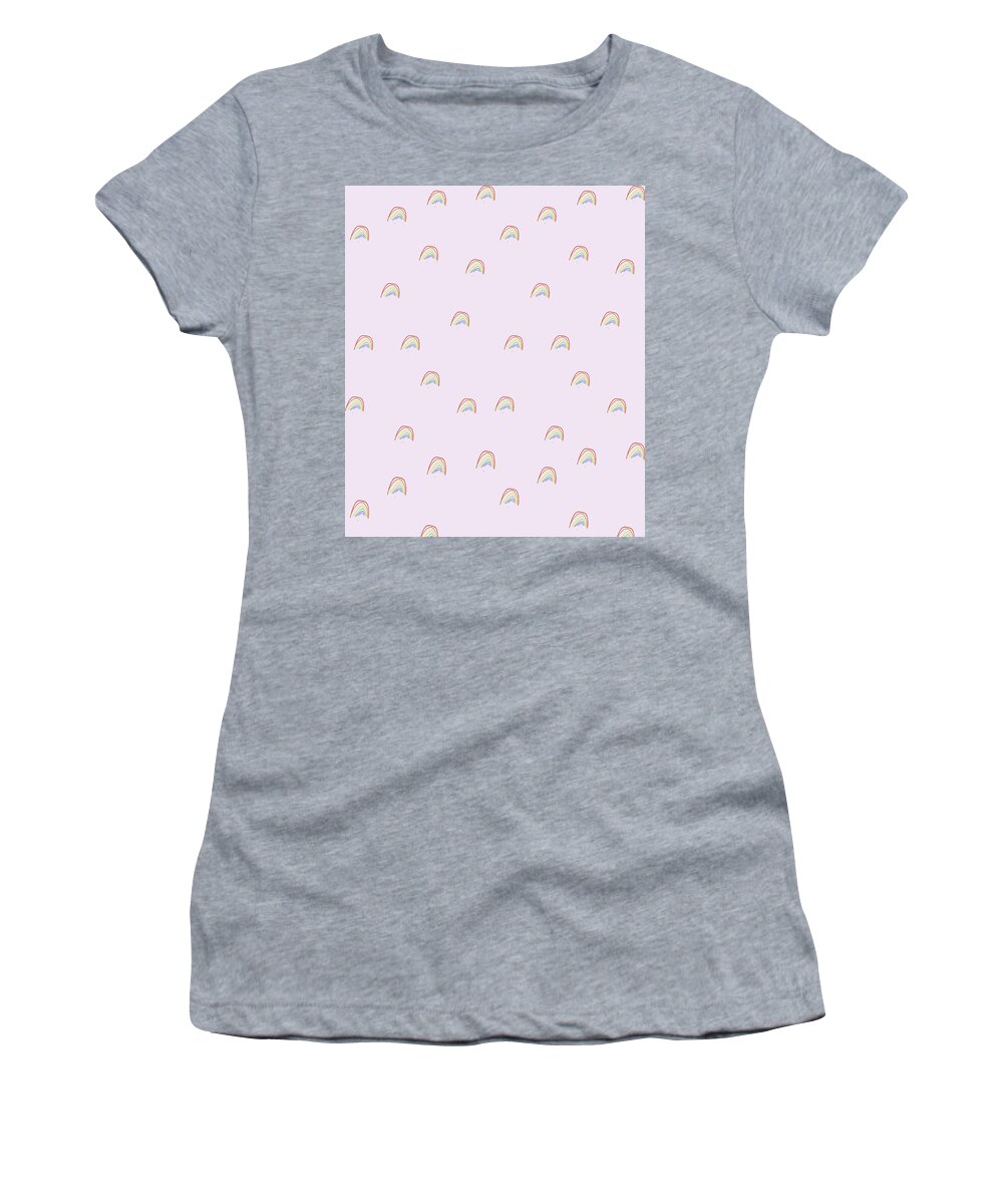 Blush Pink Women's T-Shirt featuring the drawing Pink Rainbow Case by Ashley Rice