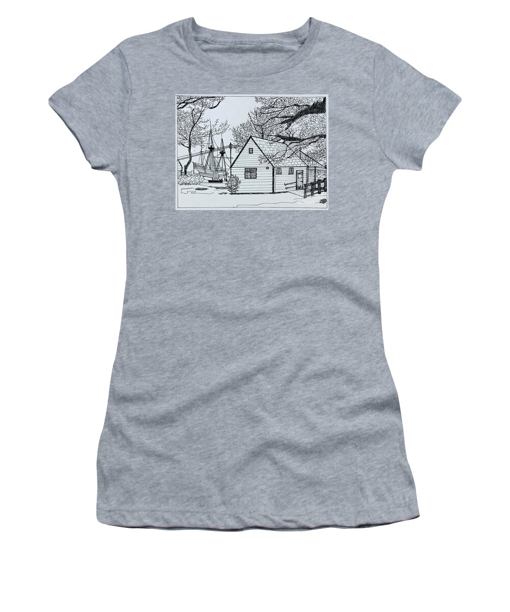 Original Art Work Women's T-Shirt featuring the drawing Plymouth, Massachusetts by Theresa Honeycheck