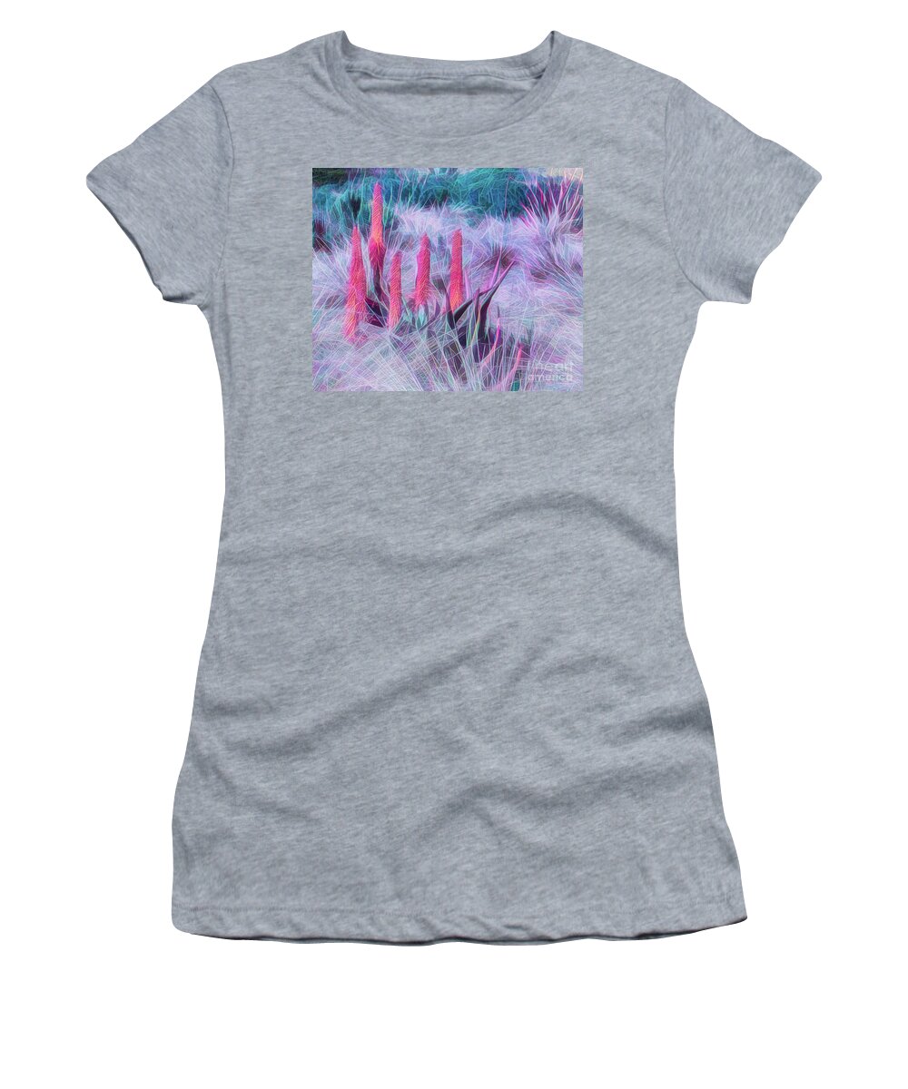 Art Women's T-Shirt featuring the photograph Poker Plants in Pinks and Blues by Roslyn Wilkins
