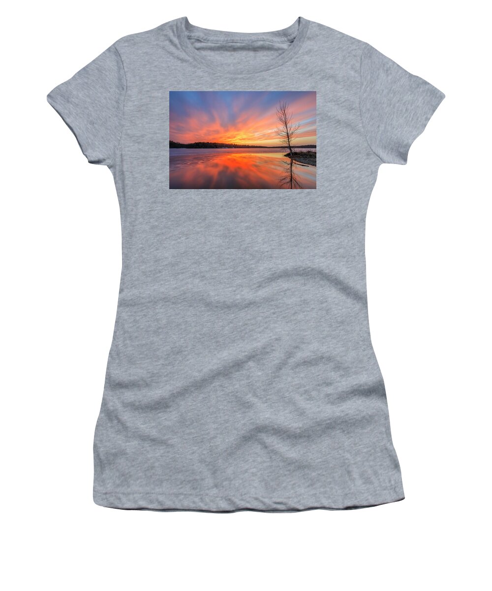 Horn Pond Women's T-Shirt featuring the photograph Pond Ablaze by Rob Davies