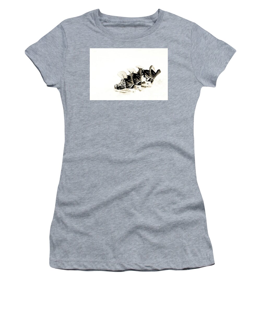 Ice Skates Women's T-Shirt featuring the photograph Pond Skates by Darcy Dietrich