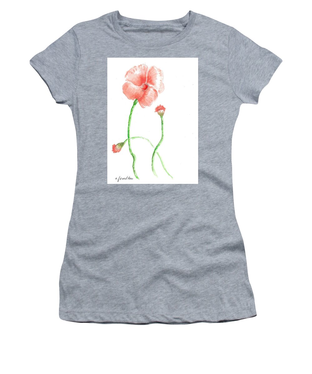 Flower Women's T-Shirt featuring the painting Red Poppy by Claudette Carlton