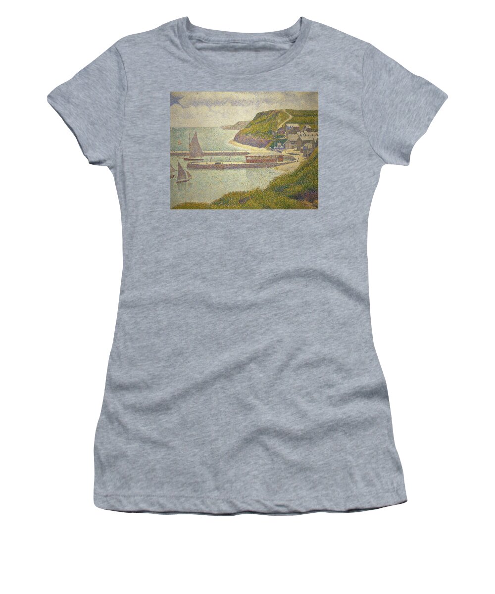 Georges Seurat Women's T-Shirt featuring the painting Port-en-Bessin, avant-port, haute maree. Oil on canvas -1888- 67 x 82 cm R.F. 1952-1. by Georges Seurat -1859-1891-