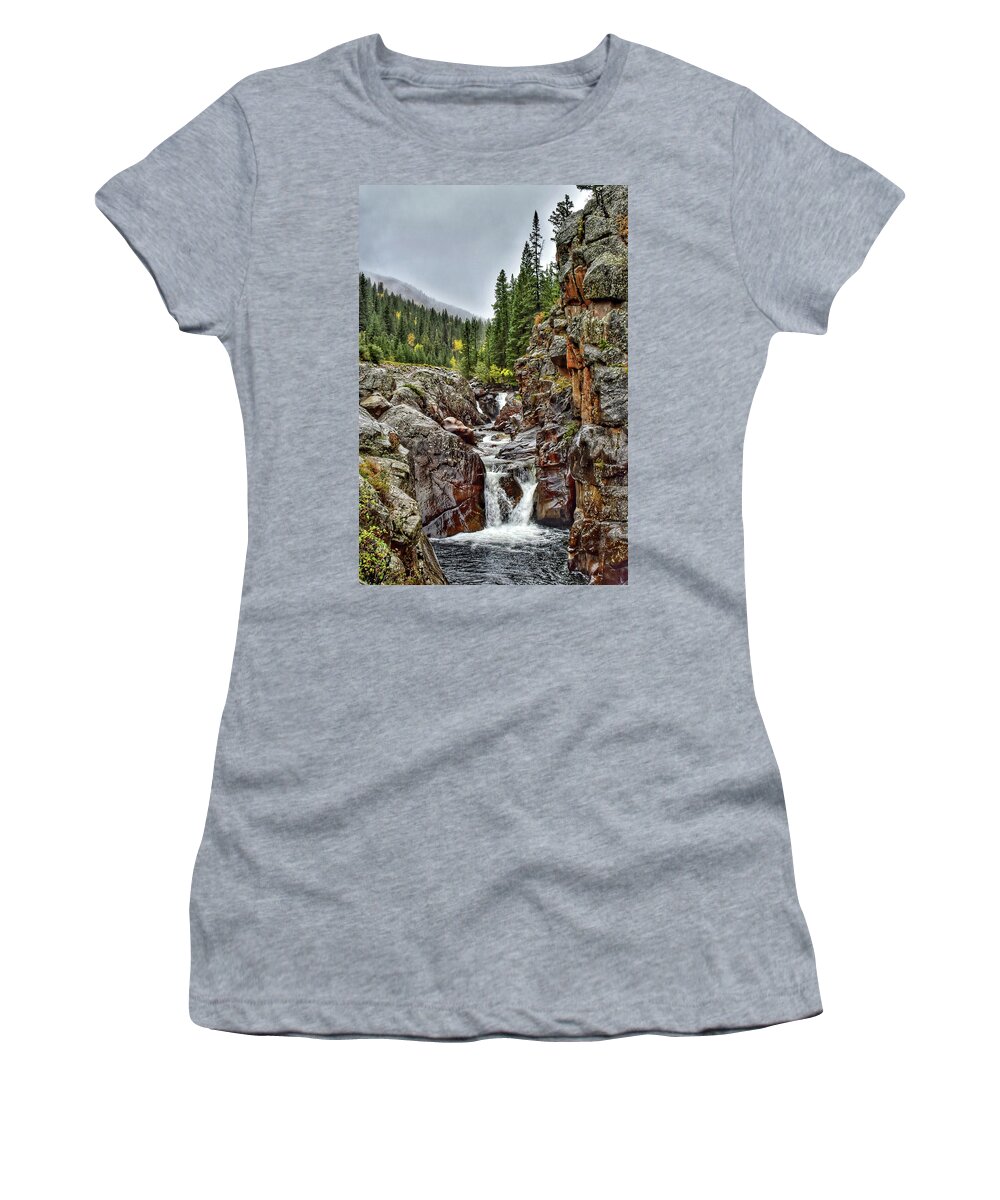 Poudre Women's T-Shirt featuring the photograph Poudre Falls by Christopher Thomas