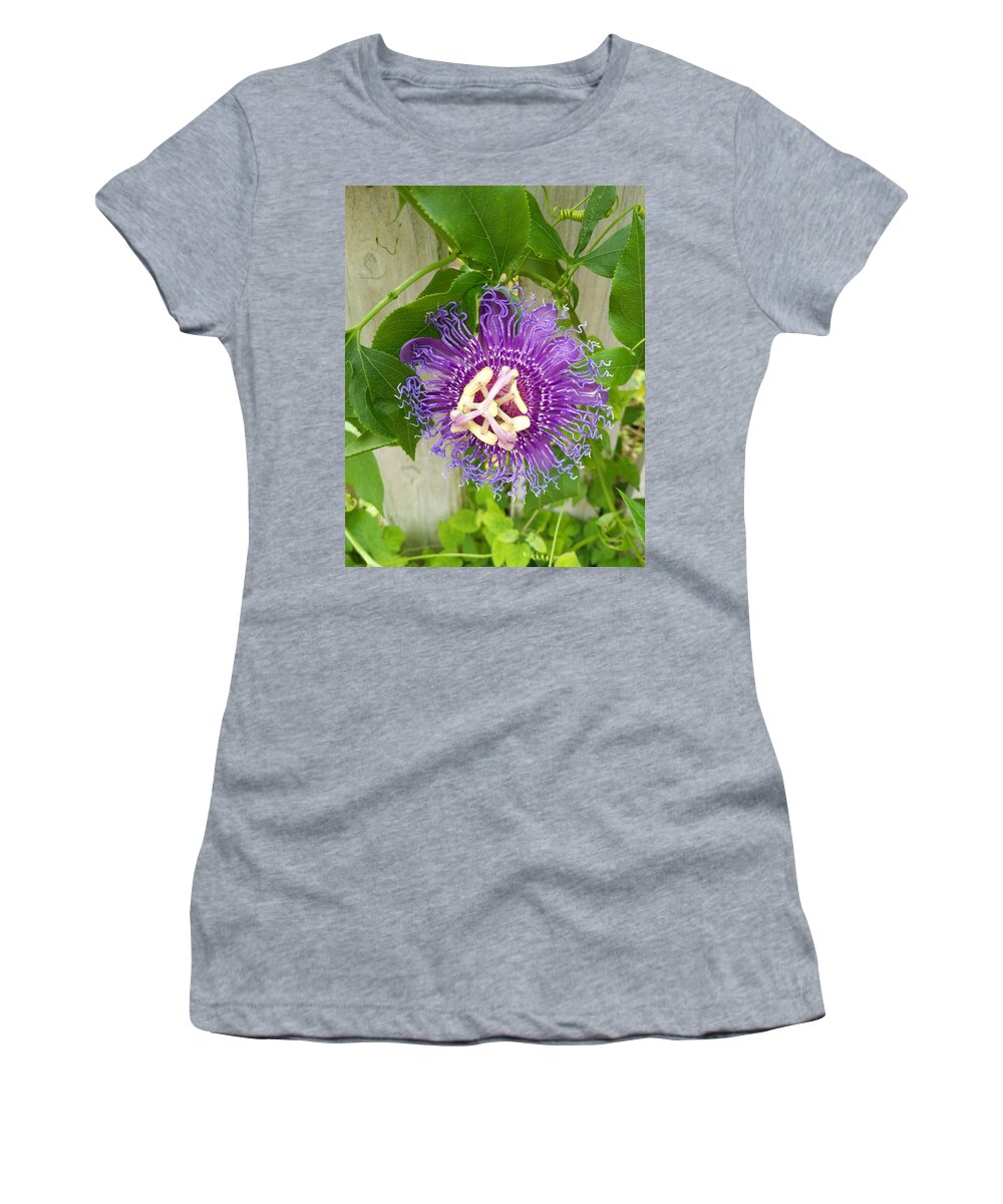 Flower Women's T-Shirt featuring the photograph Purple Passionflower by Portia Olaughlin