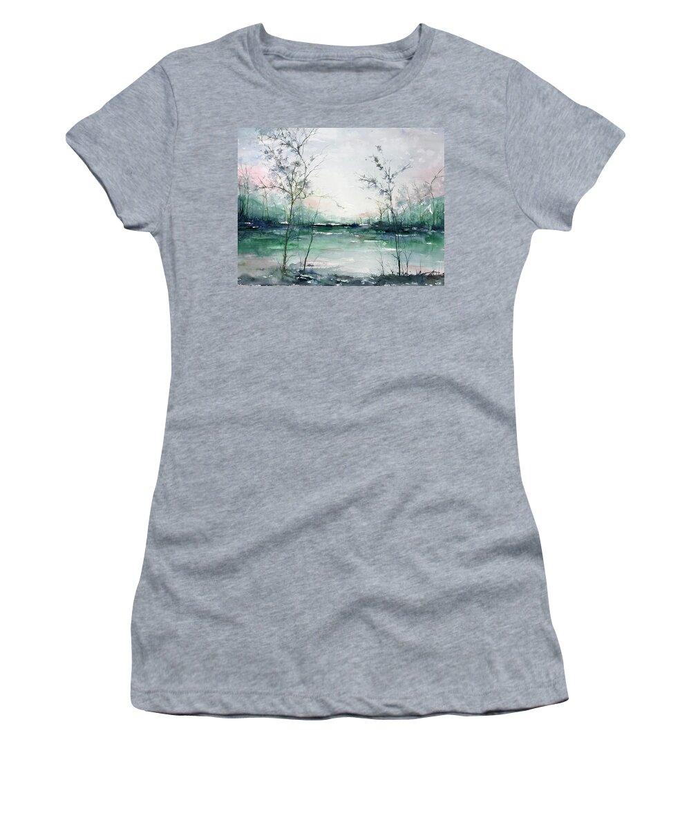 Watercolour Women's T-Shirt featuring the painting Quiet Waters by Robin Miller-Bookhout