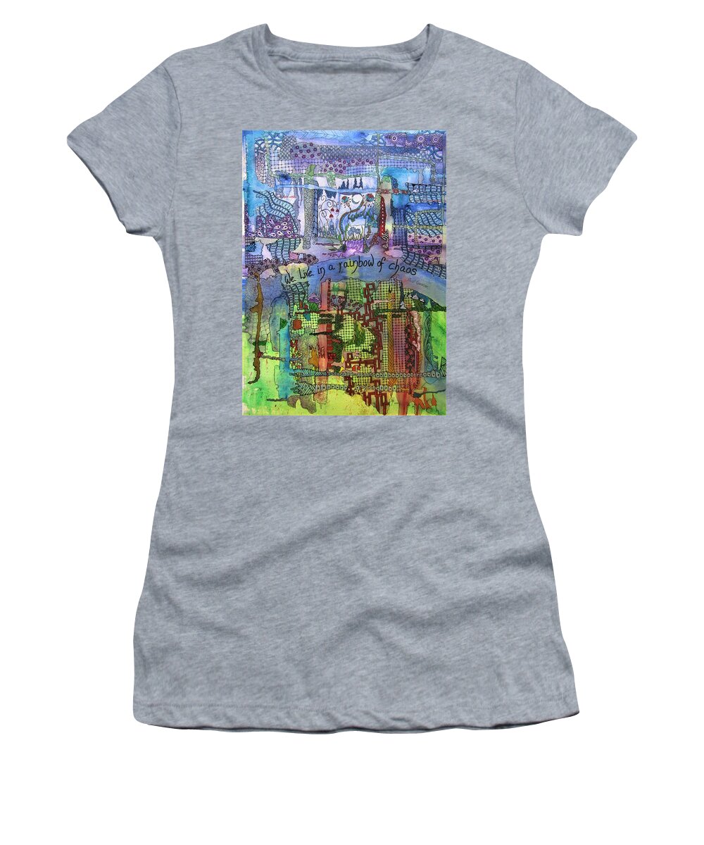 Rainbow Women's T-Shirt featuring the painting Rainbow of Chaos by Anita Hillsley
