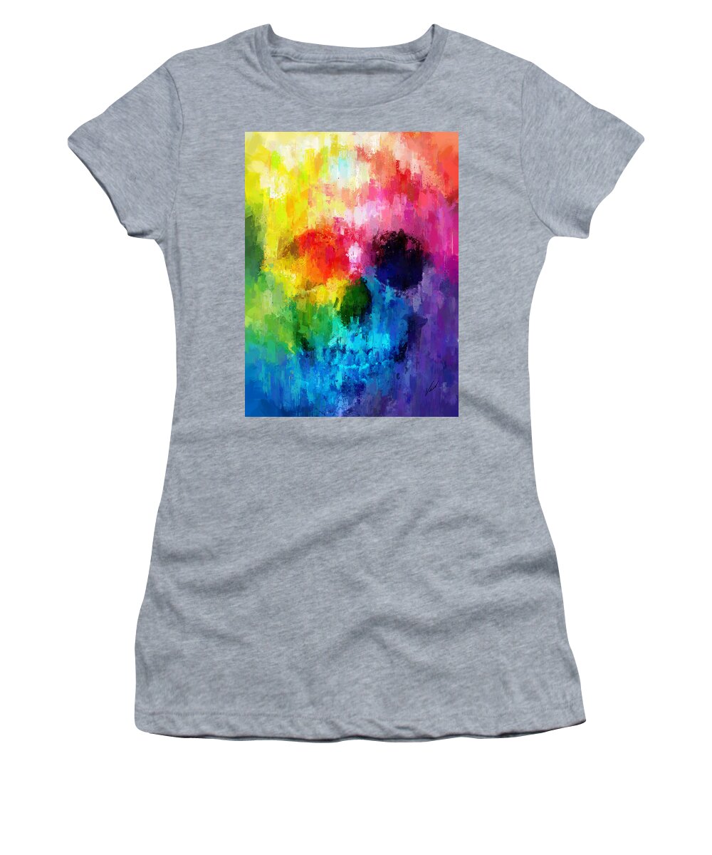 Rainbow Women's T-Shirt featuring the painting Rainbow skull by Vart Studio