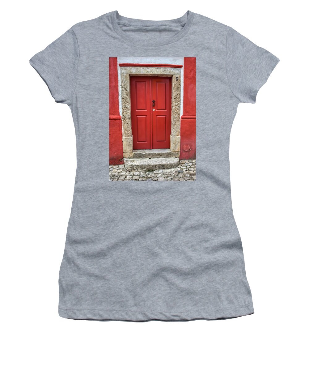 Door Women's T-Shirt featuring the photograph Red Door Nine of Obidos by David Letts