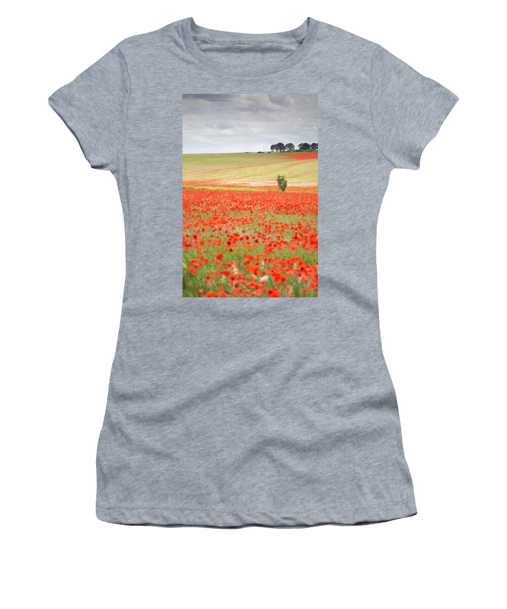 Landscape Women's T-Shirt featuring the photograph Red poppy field, Norfolk by Anita Nicholson