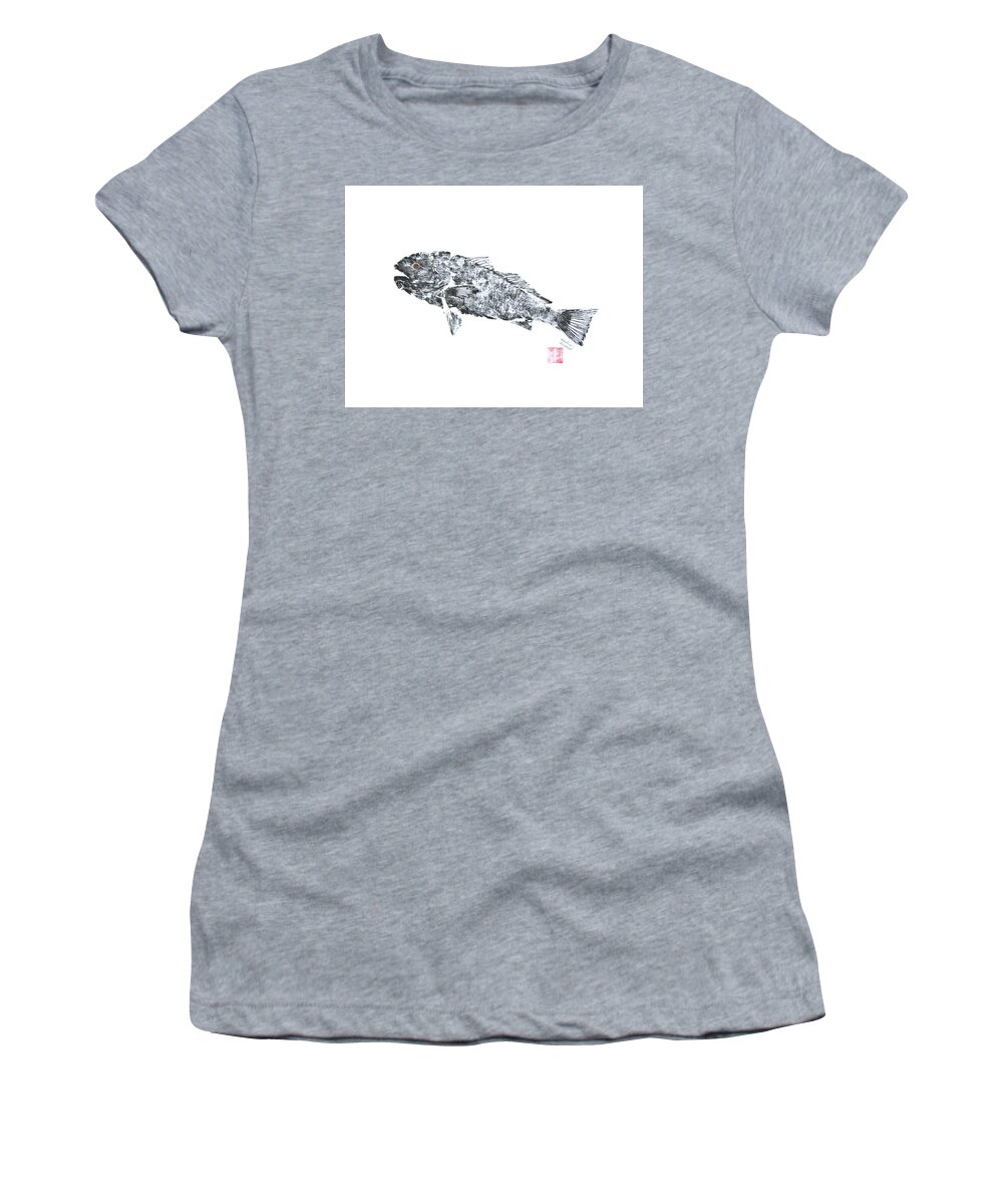 Fish Women's T-Shirt featuring the painting Redfish Ascending - Black and White by Adrienne Dye