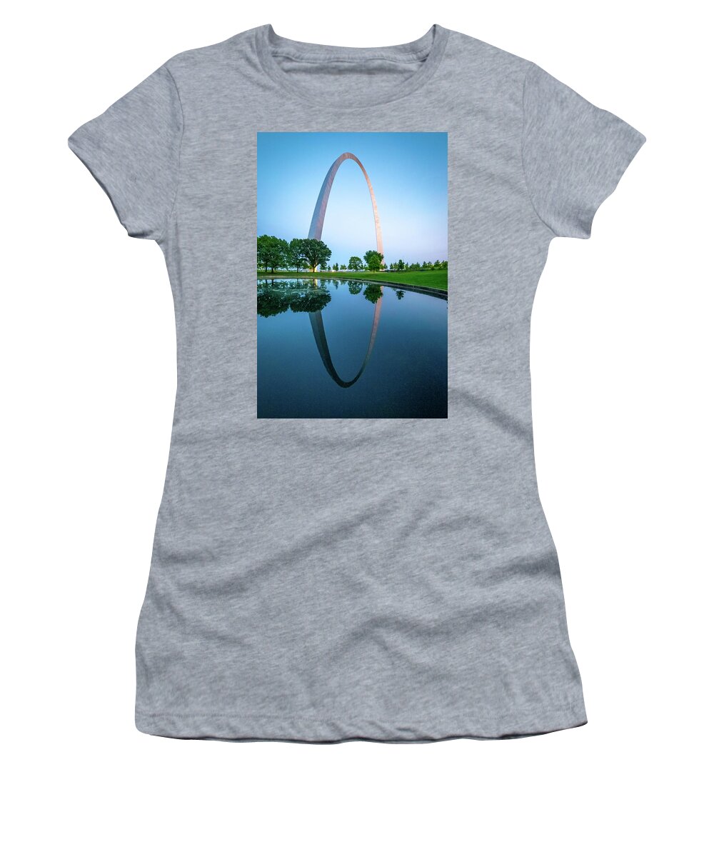 Gateway Arch National Park Women's T-Shirt featuring the photograph Reflection of the Arch by Joe Kopp