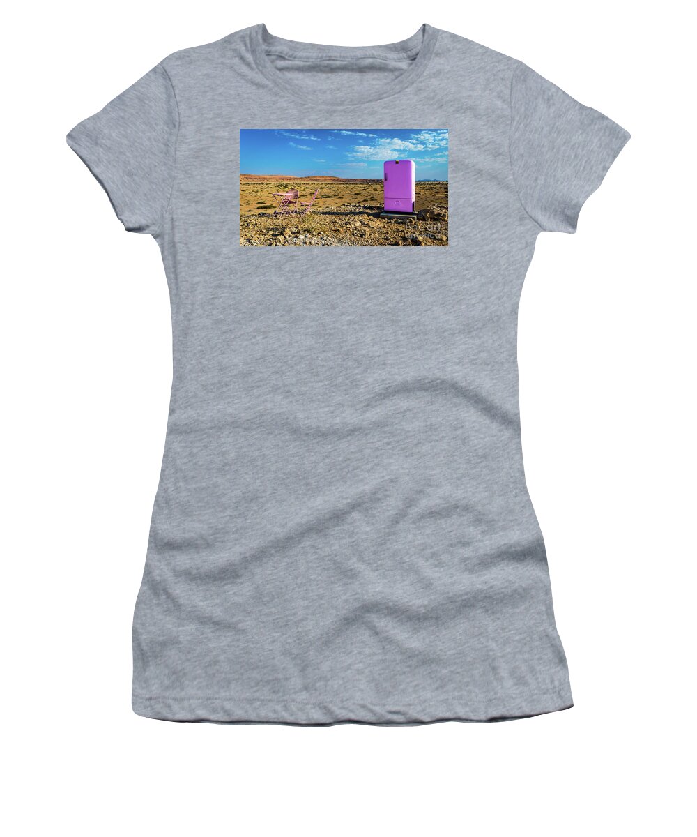 Desert Women's T-Shirt featuring the photograph Refreshments pit stop in the middle of nowhere by Lyl Dil Creations
