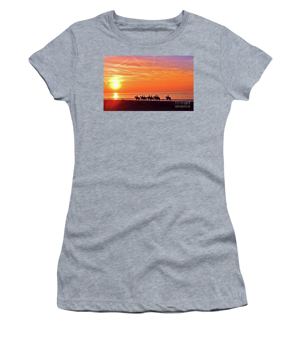 Riding Into The Sun Women's T-Shirt featuring the photograph Riding into the sunset by Nina Ficur Feenan