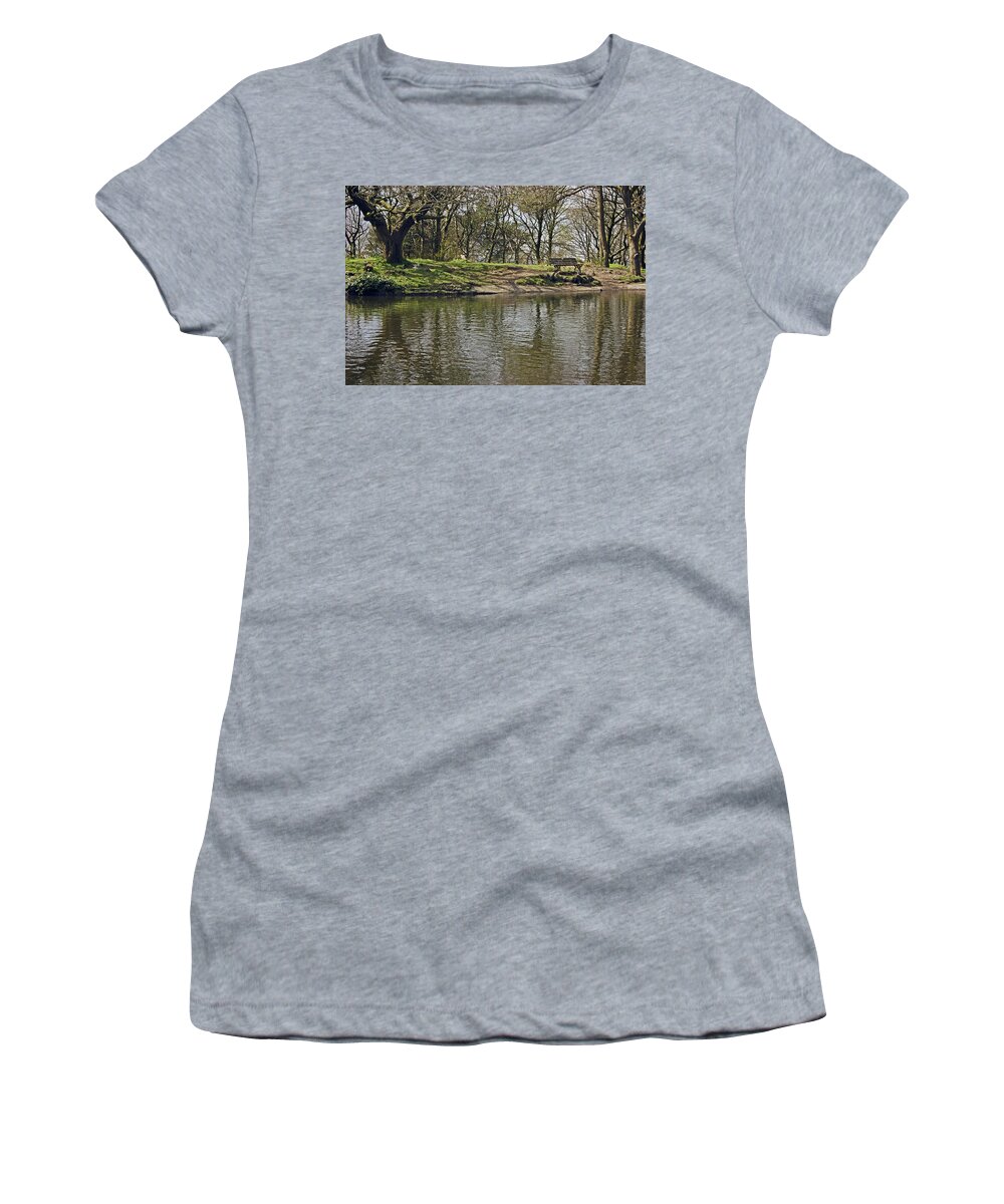 Rivington Women's T-Shirt featuring the photograph  RIVINGTON Japanese Pool Bench. by Lachlan Main