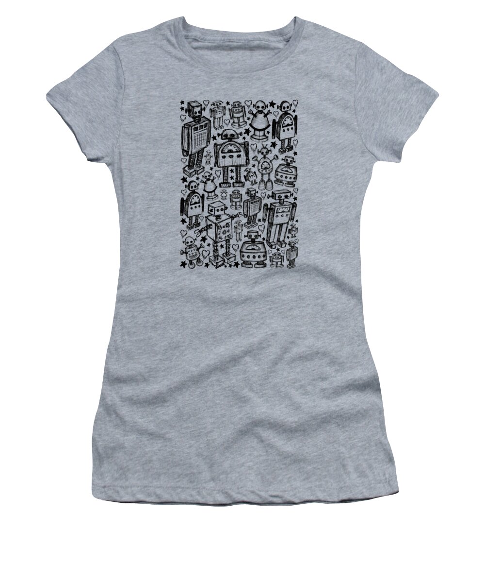 Robot Women's T-Shirt featuring the drawing Robot Crowd Graphic by Roseanne Jones