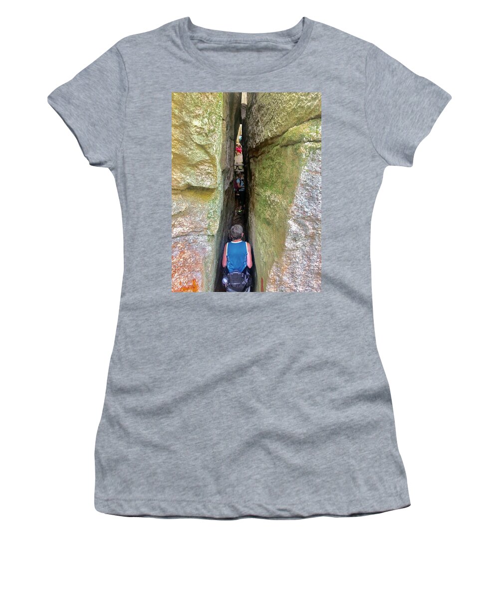  Women's T-Shirt featuring the photograph Rock Rift Perspective by Cornelia DeDona