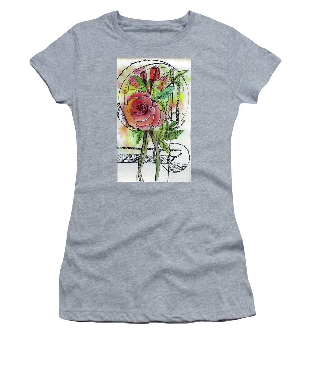 Floral Women's T-Shirt featuring the painting Rose is Rose by Joan Chlarson