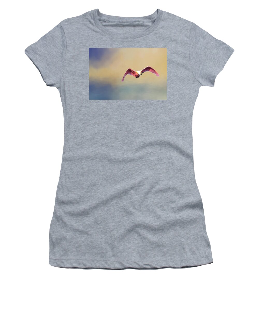 Birds Women's T-Shirt featuring the photograph Roseate Spoonbill at Sunrise by Norman Peay