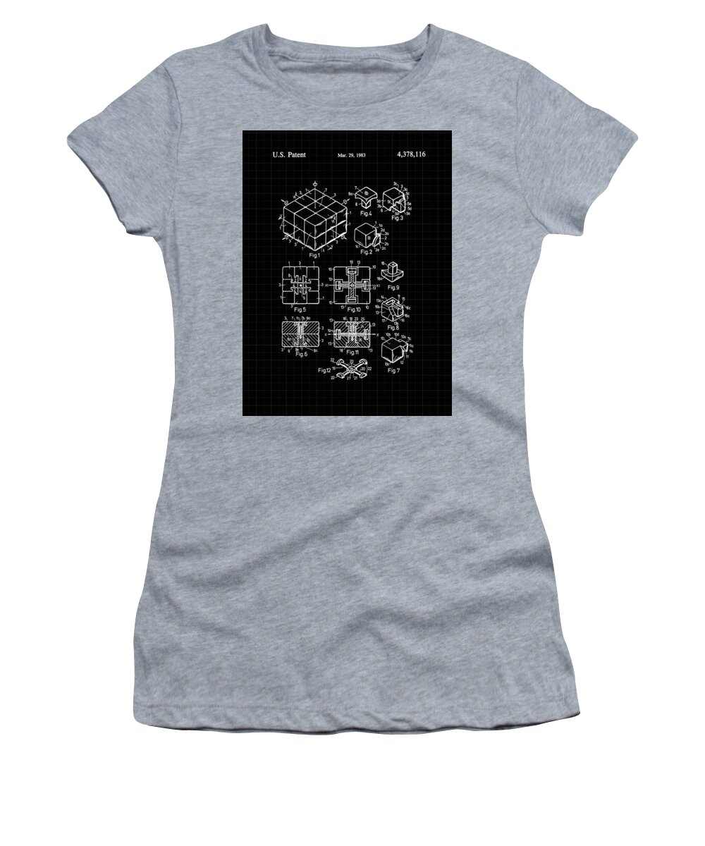 Rubik's Cube Women's T-Shirt featuring the digital art Rubik's Cube Patent 1983 - Black and White by Marianna Mills
