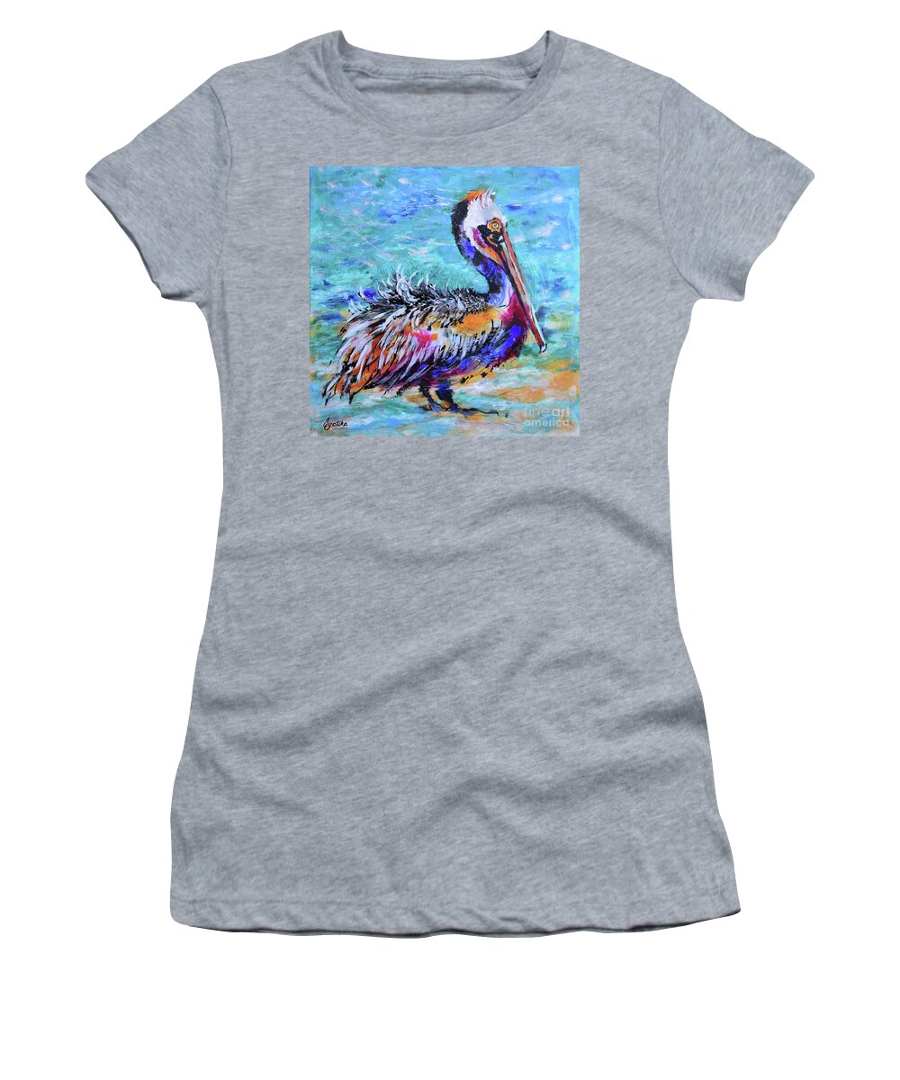 Pelican Women's T-Shirt featuring the painting Ruffled Pelican by Jyotika Shroff