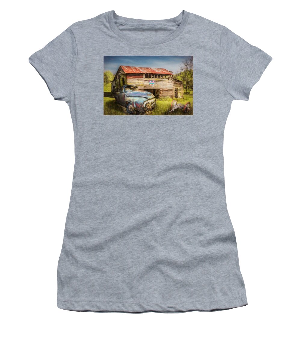 Barns Women's T-Shirt featuring the photograph Rust along a Country Road Oil Painting by Debra and Dave Vanderlaan