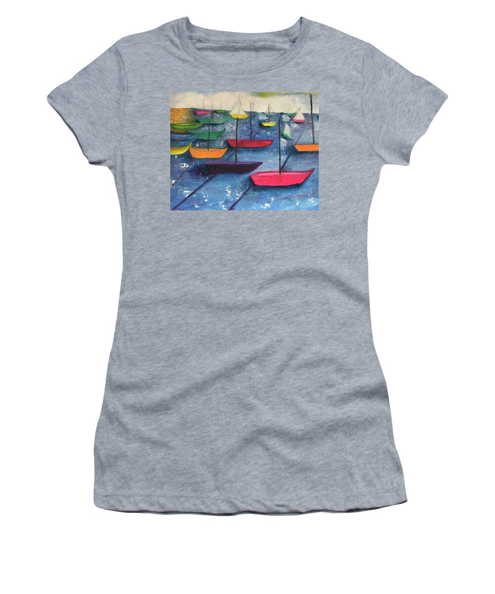 Sailing Women's T-Shirt featuring the painting Sailing in the Late Afternoon Sun by Susan Grunin