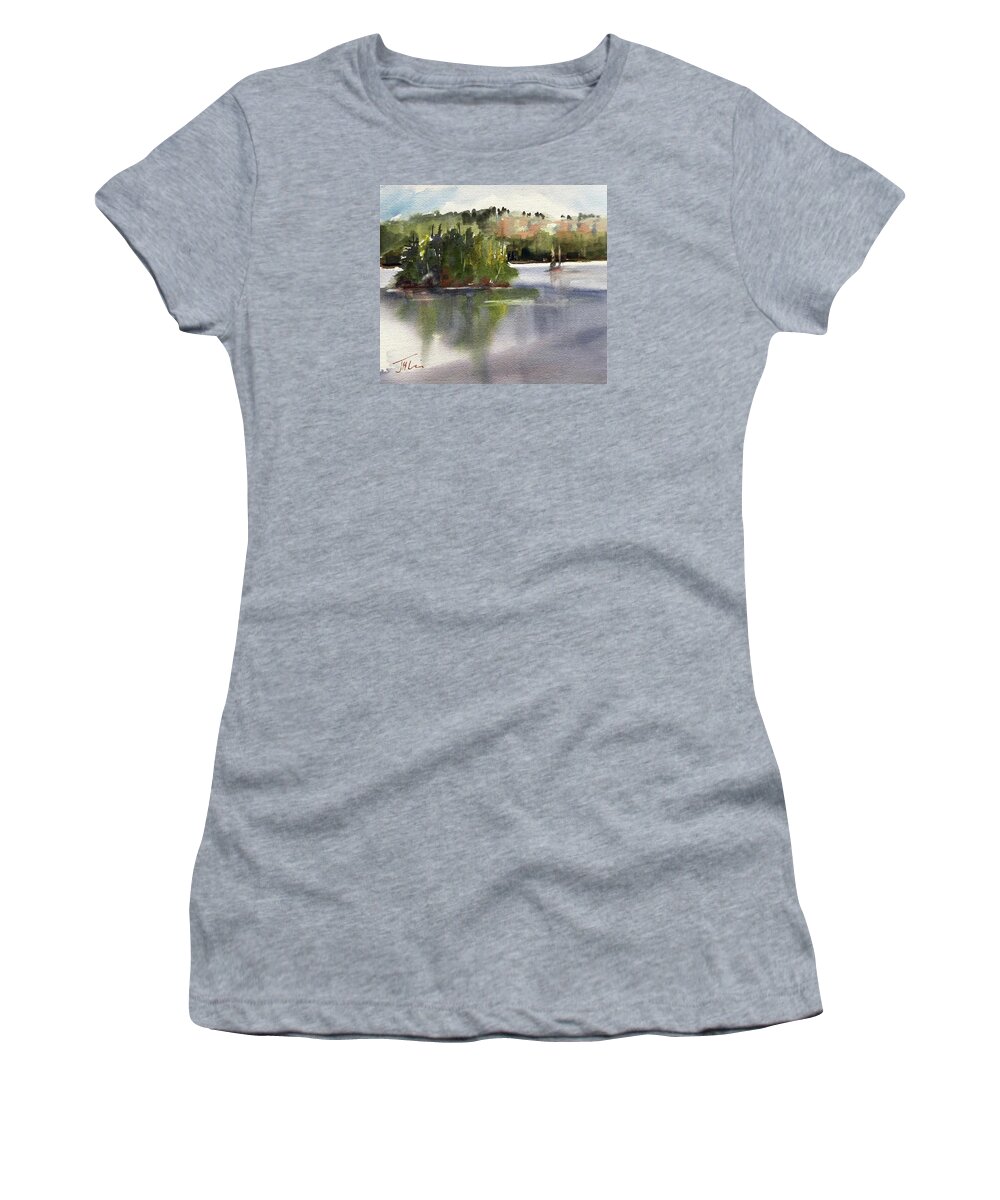 Landscape Women's T-Shirt featuring the painting Sailing on First Lake by Judith Levins