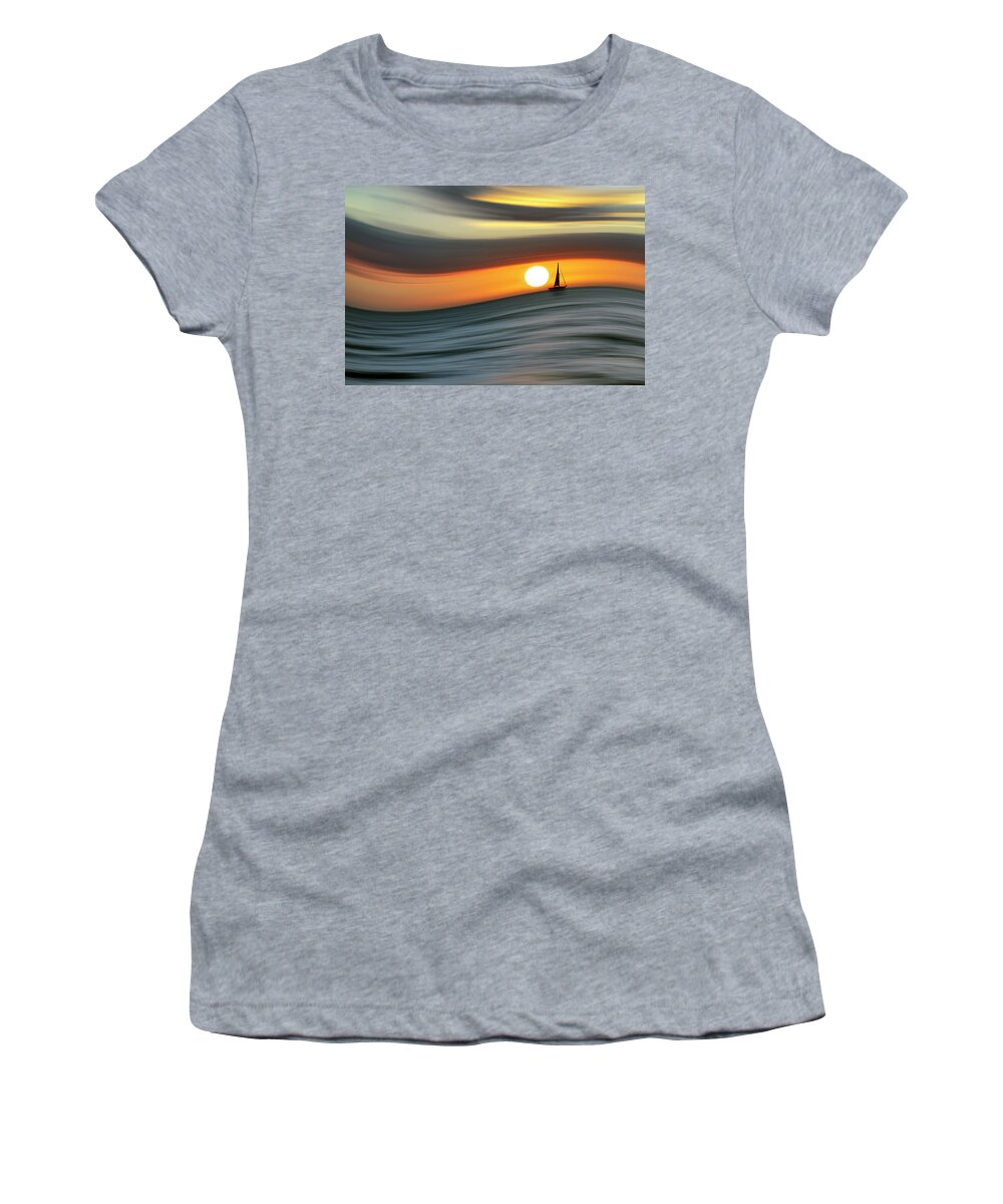 Sunset Women's T-Shirt featuring the digital art Sailing to the Sunset by Christopher Johnson
