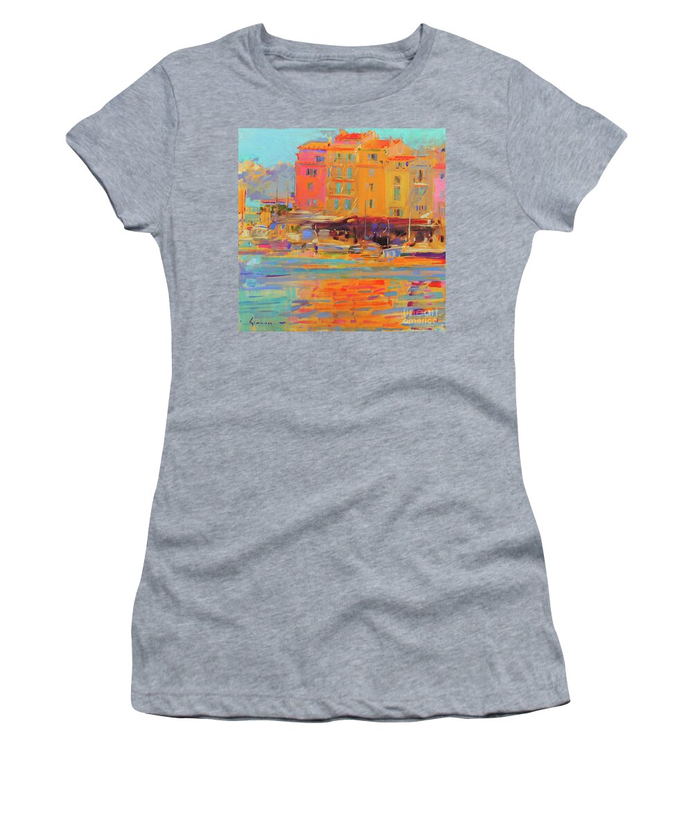Orange Women's T-Shirt featuring the painting Saint-Tropez Reflections by Peter Graham