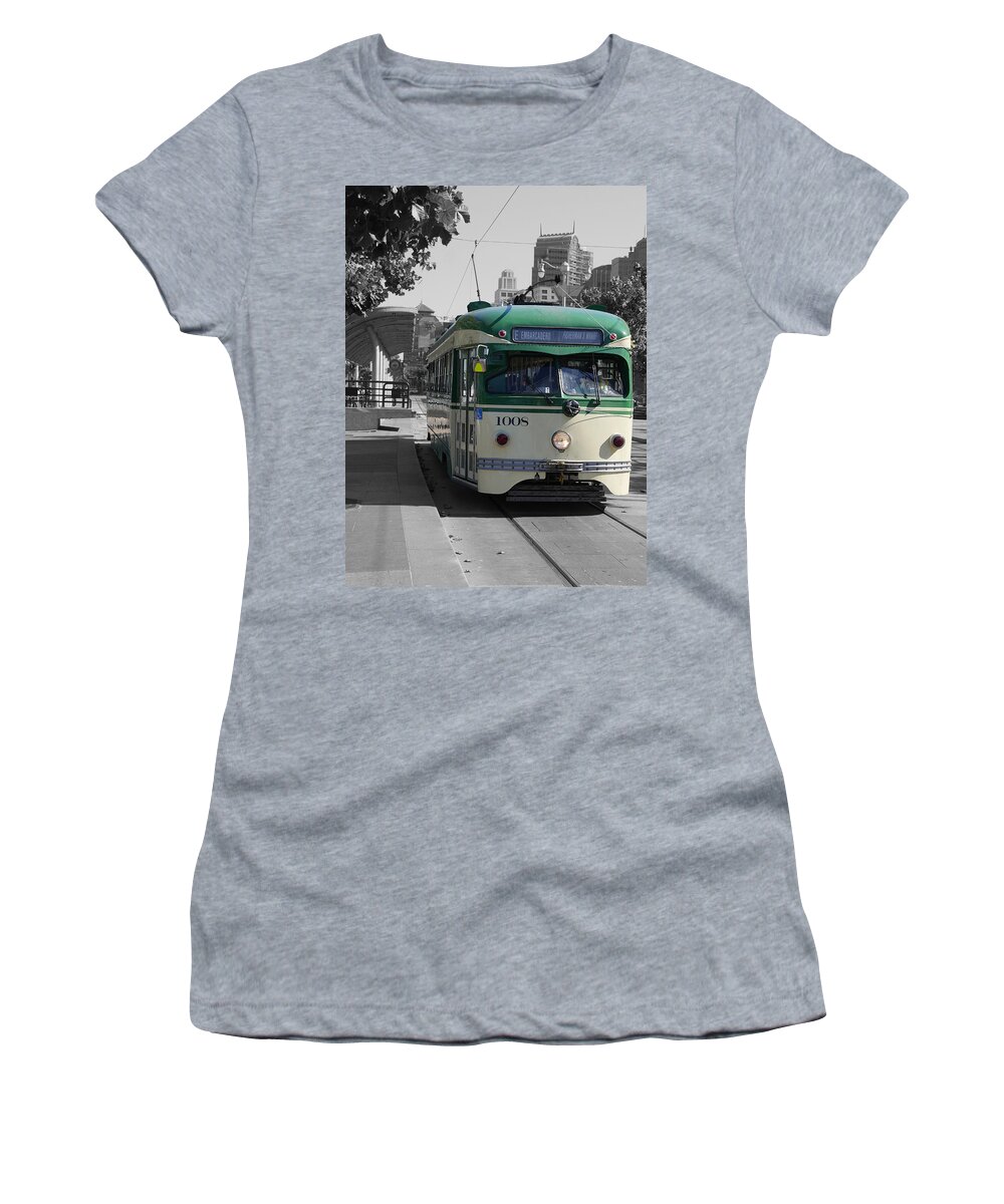 Richard Reeve Women's T-Shirt featuring the photograph San Francisco - The E Line Car 1008 by Richard Reeve