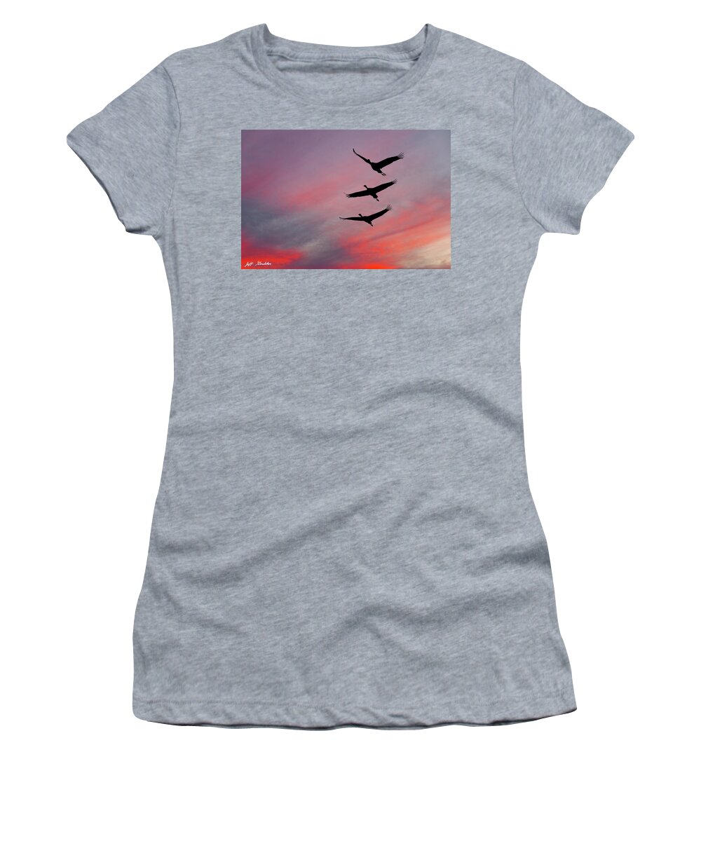 Animal Women's T-Shirt featuring the photograph Sandhill Cranes at Sunset by Jeff Goulden