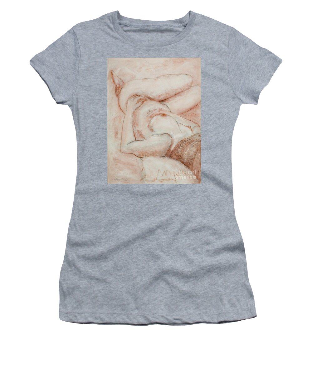 Female Women's T-Shirt featuring the drawing Sanguine Nude by Kerryn Madsen-Pietsch