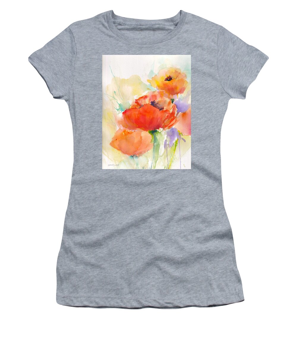 Poppies Women's T-Shirt featuring the painting Scarlet Morning Poppies by Christy Lemp